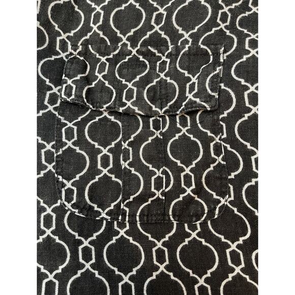 Charter Club Sz XL Linen Blouse Top Black White Long Sleeves Roll Tab - Picture 6 of 10